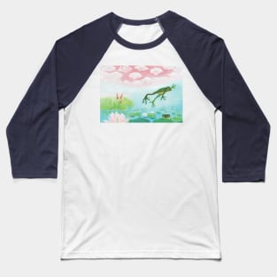 Frog Jumping Into Pond Illustration Baseball T-Shirt